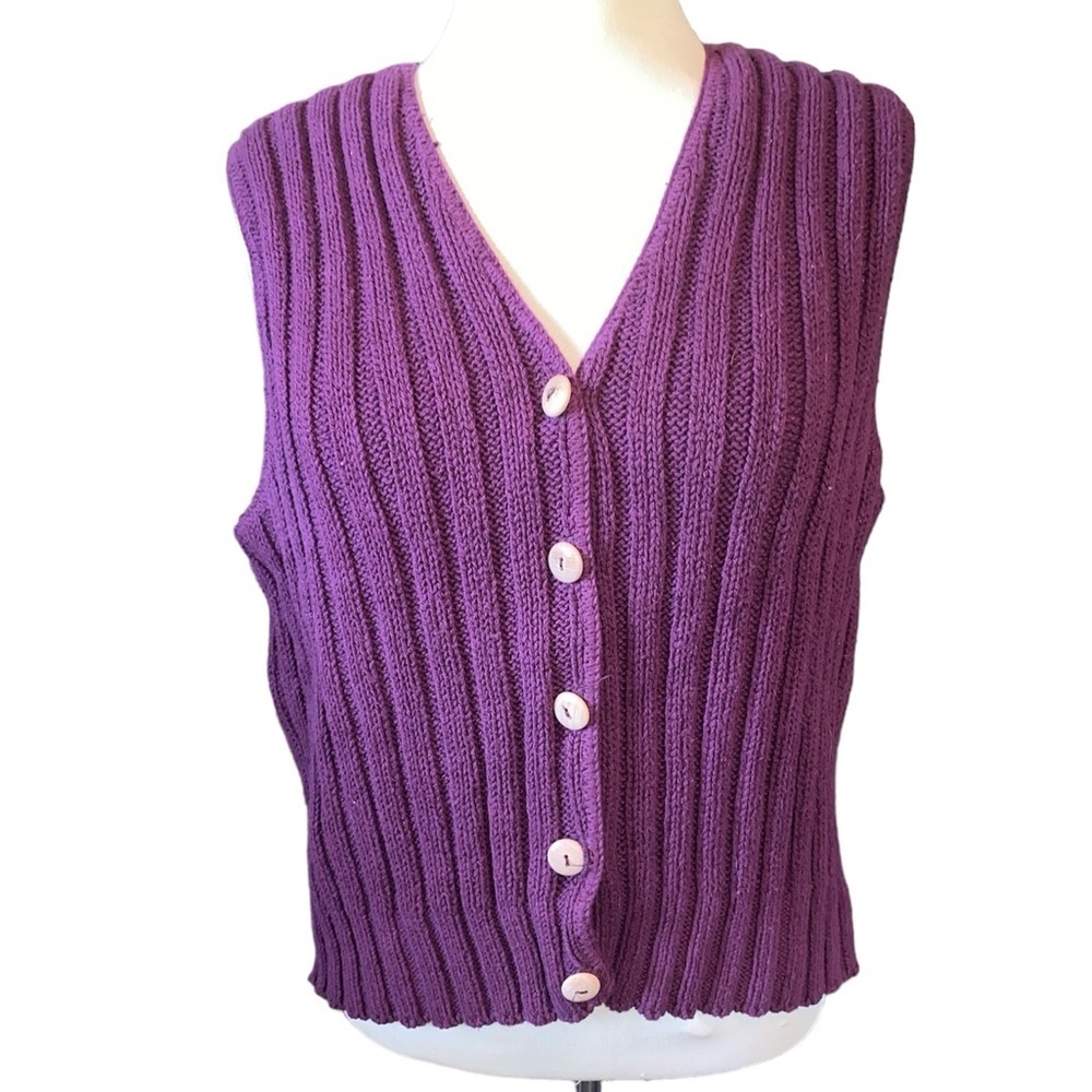Sunbelt sweater vest V-neckline button down front 100% cotton vintage 80s Sz Lge
